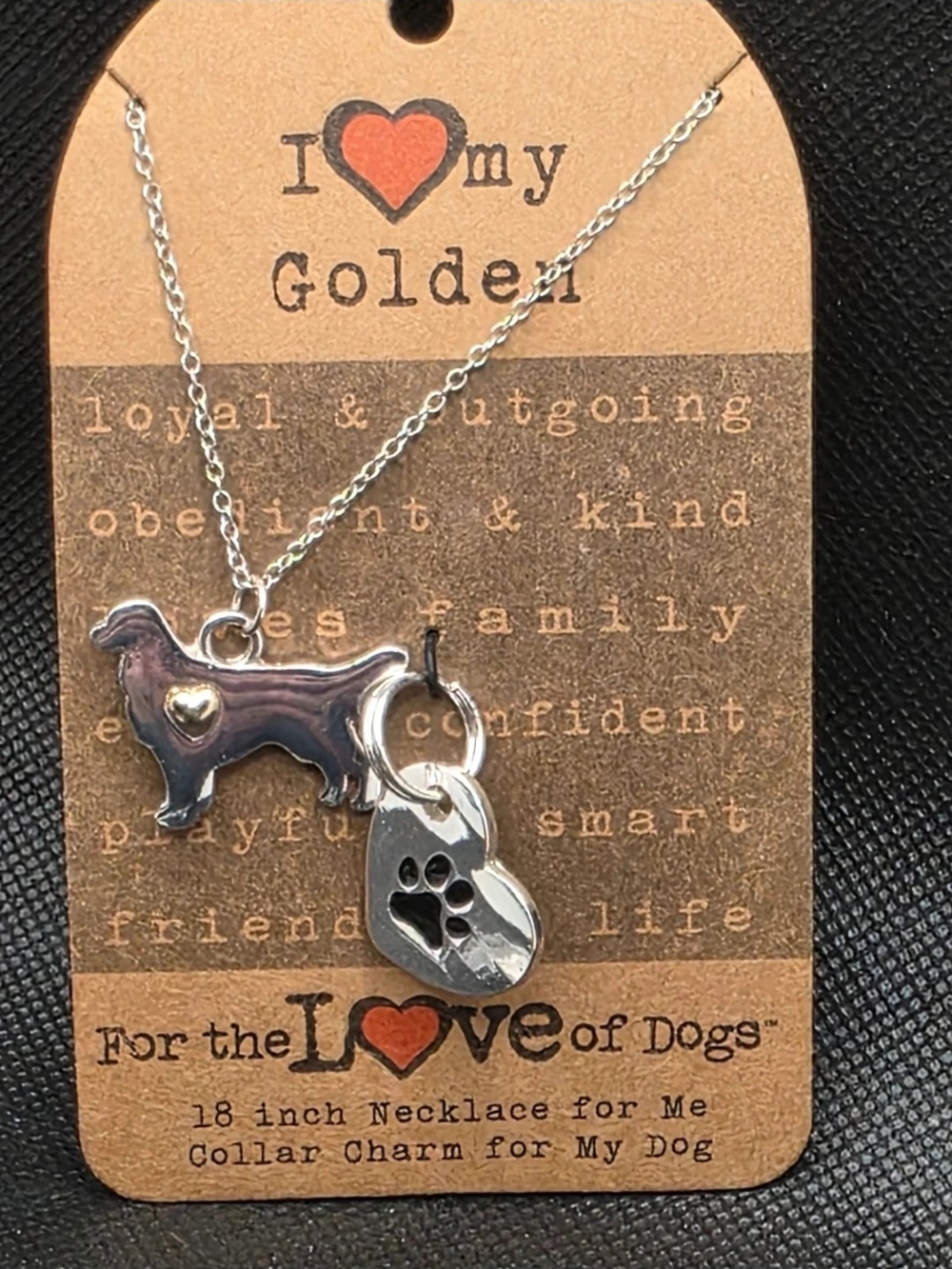 Silver Golden Retriever Necklace with Paw Charm 18"
